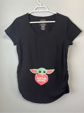 Star Wars Maternity Black Tee Size L Baby on Board Heart Logo Grogu Mandelorian